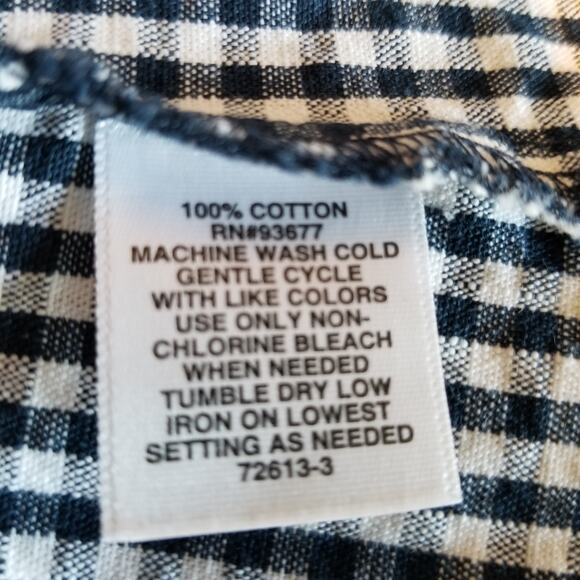 Liz Claiborne Navy Blue White Puff Short Sleeve Check Gingham Midi Dress Size 12 - Picture 7 of 7